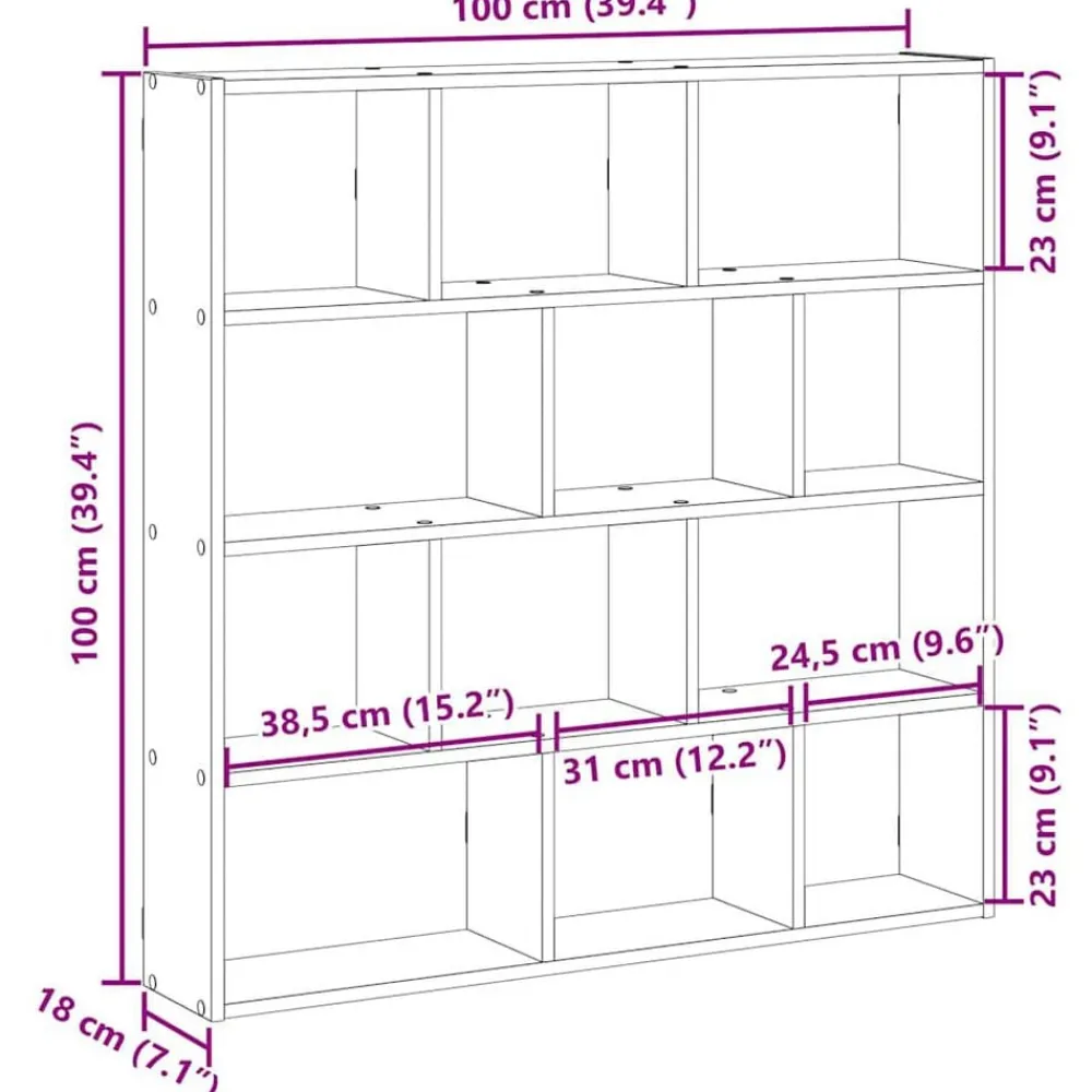 vidaXL Estante cubo de pared 12 compartimentos madera Roble Sonoma