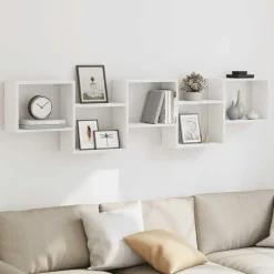 vidaXL Estante cubo de pared 5 compartimentos madera ingeniería Blanco Clearance