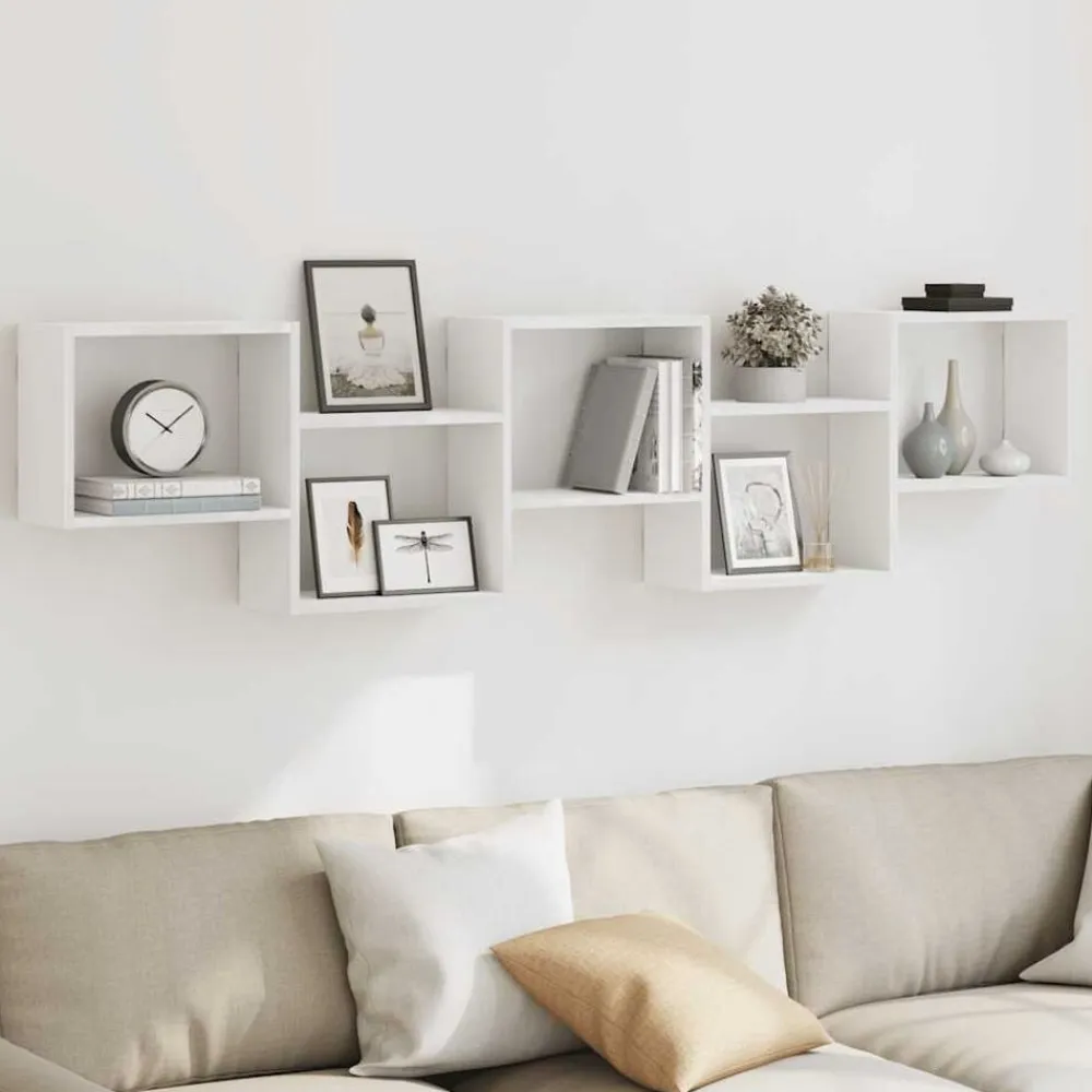 vidaXL Estante cubo de pared 5 compartimentos madera ingeniería Blanco Clearance