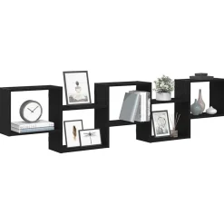 vidaXL Estante cubo de pared 5 compartimentos madera ingeniería Negro Sale