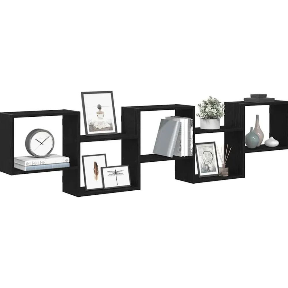 vidaXL Estante cubo de pared 5 compartimentos madera ingeniería Negro Sale