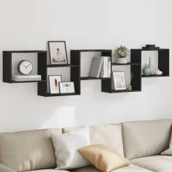 vidaXL Estante cubo de pared 5 compartimentos madera ingeniería Negro Sale