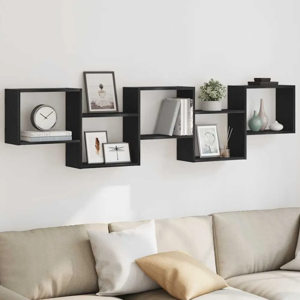 vidaXL Estante cubo de pared 5 compartimentos madera ingeniería Negro Sale