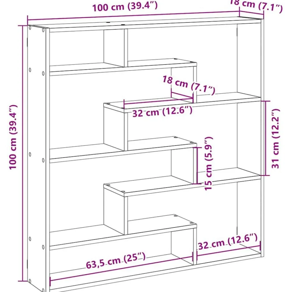 vidaXL Estante cubo de pared 7 compartimentos madera roble marrón Marrón roble Outlet