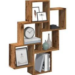 vidaXL Estante cubo de pared madera ingeniería envejecida 78x15x93 cm Madera antigua New