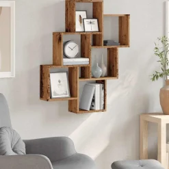 vidaXL Estante cubo de pared madera ingeniería envejecida 78x15x93 cm Madera antigua New