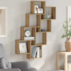 vidaXL Estanterías-Estante cubo de pared madera ingeniería roble 90x15x119,5 cm