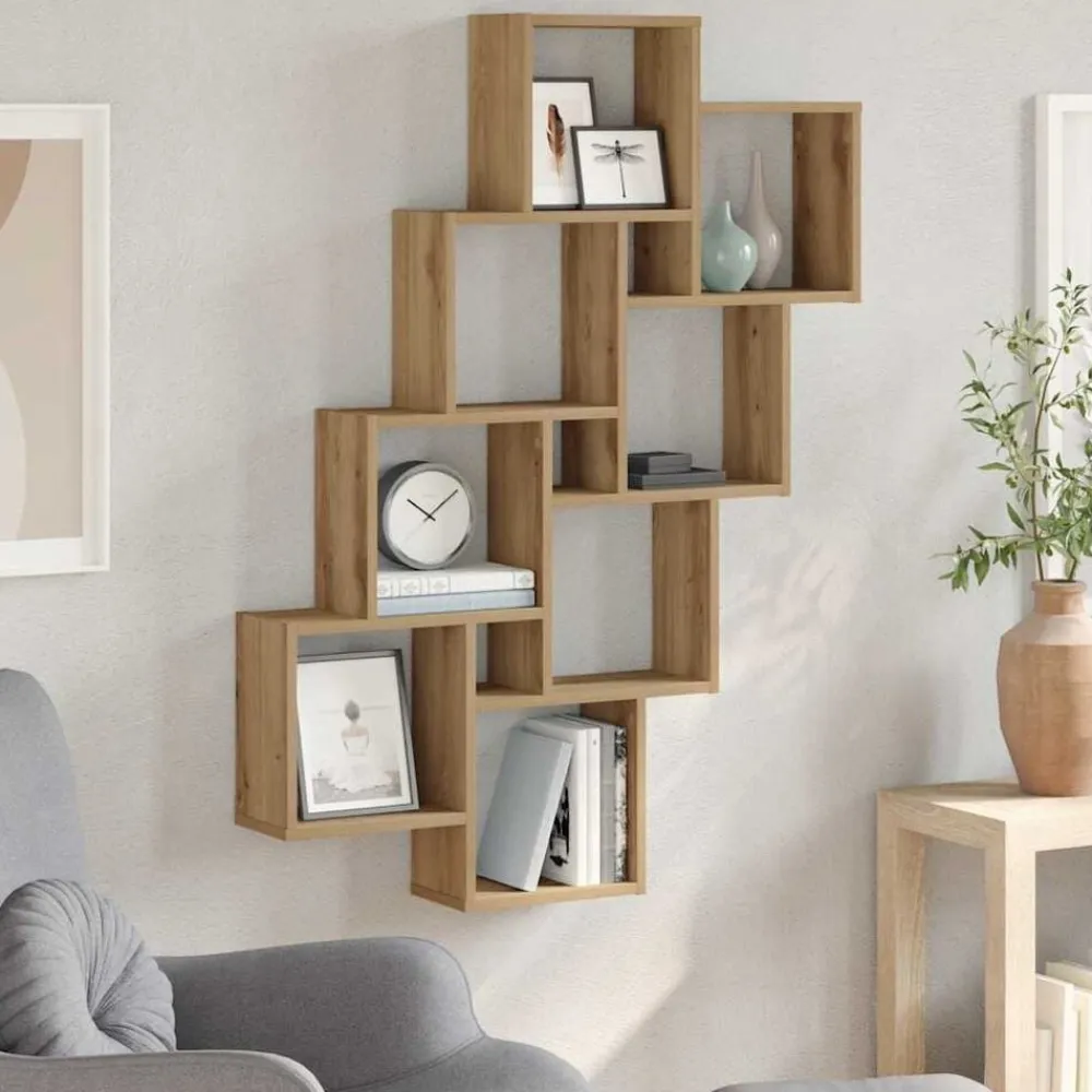vidaXL Estanterías-Estante cubo de pared madera ingeniería roble 90x15x119,5 cm