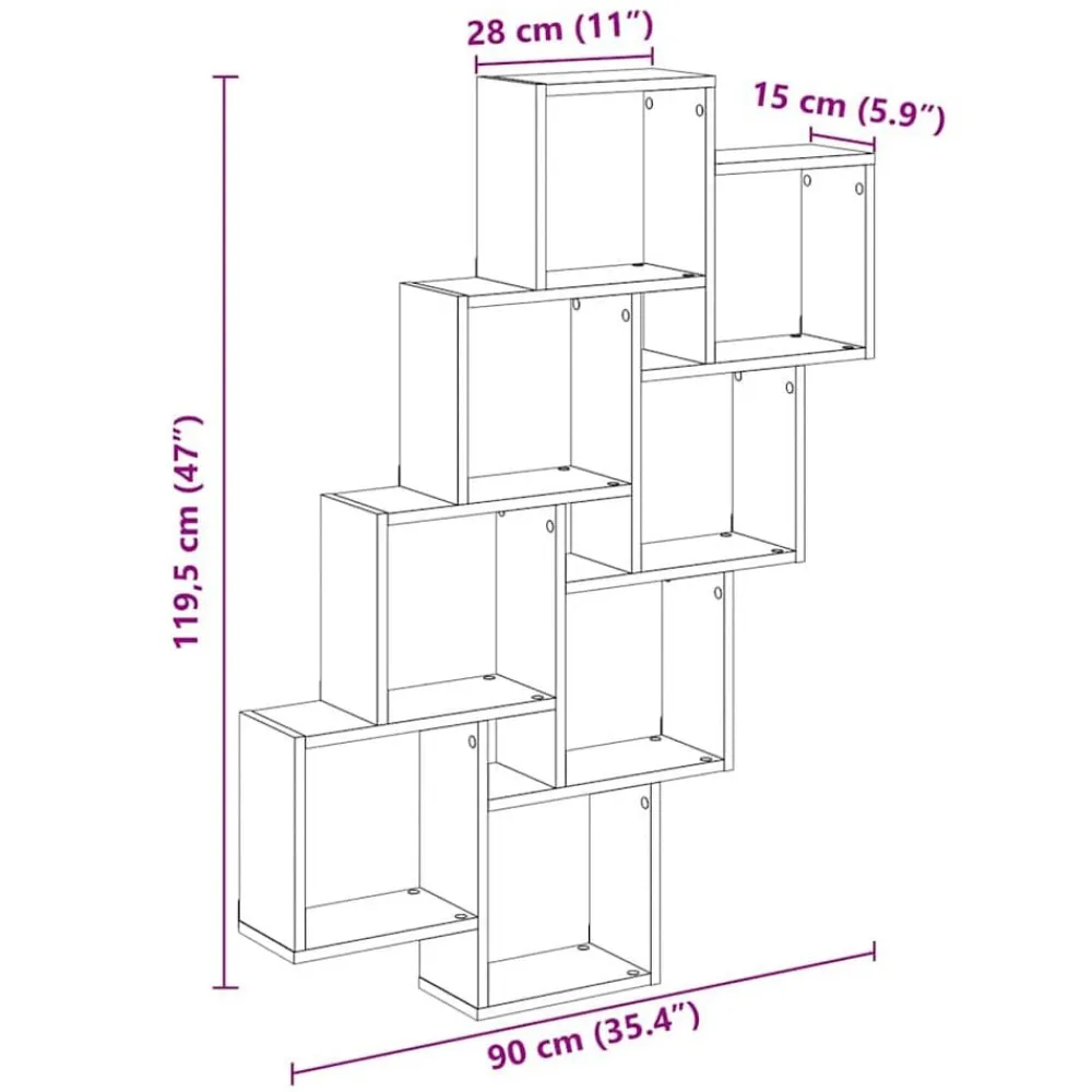 vidaXL Estanterías-Estante cubo de pared madera ingeniería roble 90x15x119,5 cm