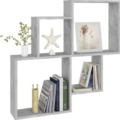 vidaXL Estanterías-Estante cubo de pared contrachapado gris hormigón 80x15x78,5 cm