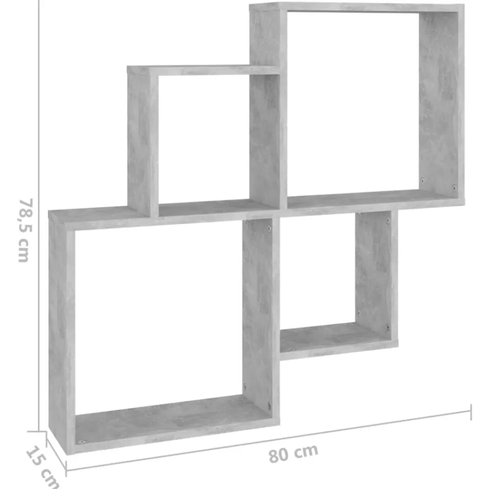 vidaXL Estanterías-Estante cubo de pared contrachapado gris hormigón 80x15x78,5 cm
