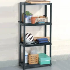 vidaXL Almacenamiento Industrial-Estante de almacenaje 4 niveles negro plástico 61x30,5x130 cm