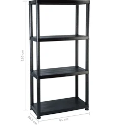 vidaXL Almacenamiento Industrial-Estante de almacenaje 4 niveles negro plástico 61x30,5x130 cm