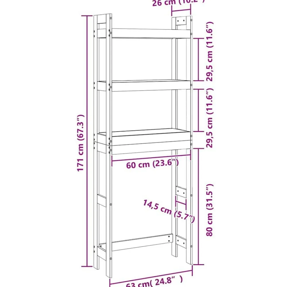 vidaXL Estante de baño madera maciza de pino marrón miel 63x26x171 cm Marrón miel Hot