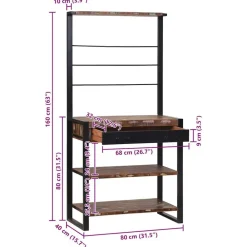 vidaXL Cocina Y Comedor-Estante de cocina y negro 80 x 40 x 160 cm