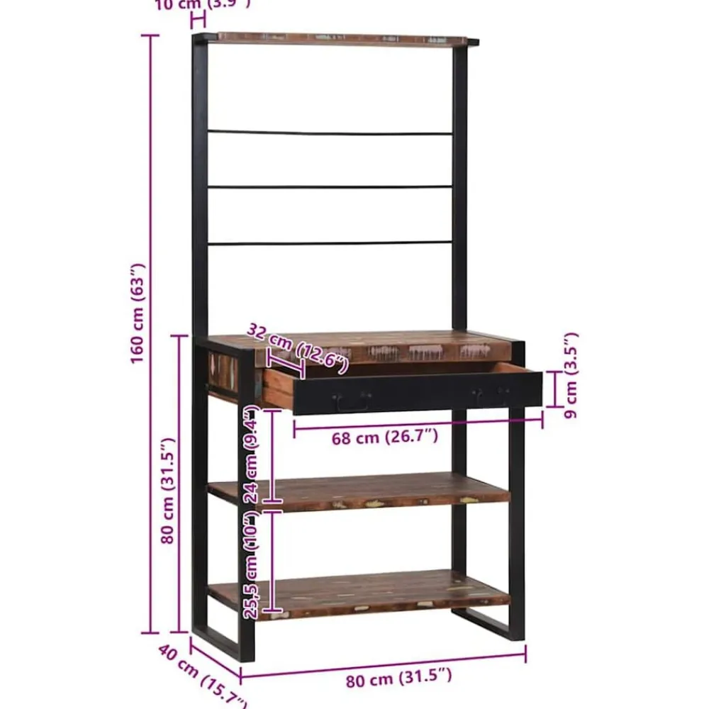 vidaXL Cocina Y Comedor-Estante de cocina y negro 80 x 40 x 160 cm