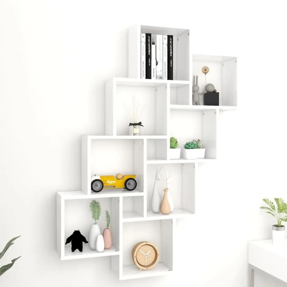 vidaXL Estante de cubo pared madera contrachapada 90x15x119 cm Blanco Best