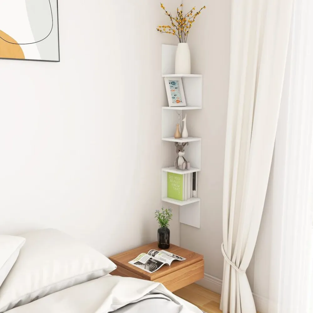 vidaXL Estanterías-Estante de esquina de pared madera contrachapada 20x20x127,5 cm