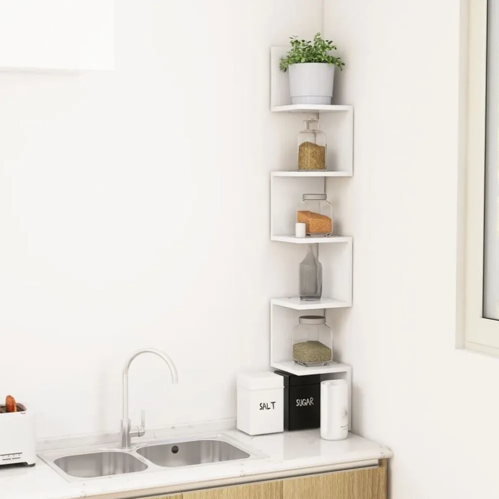 vidaXL Estanterías-Estante de esquina de pared madera contrachapada 20x20x127,5 cm