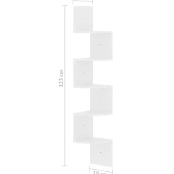 vidaXL Estanterías-Estante de esquina de pared madera de ingeniería blanco brillo