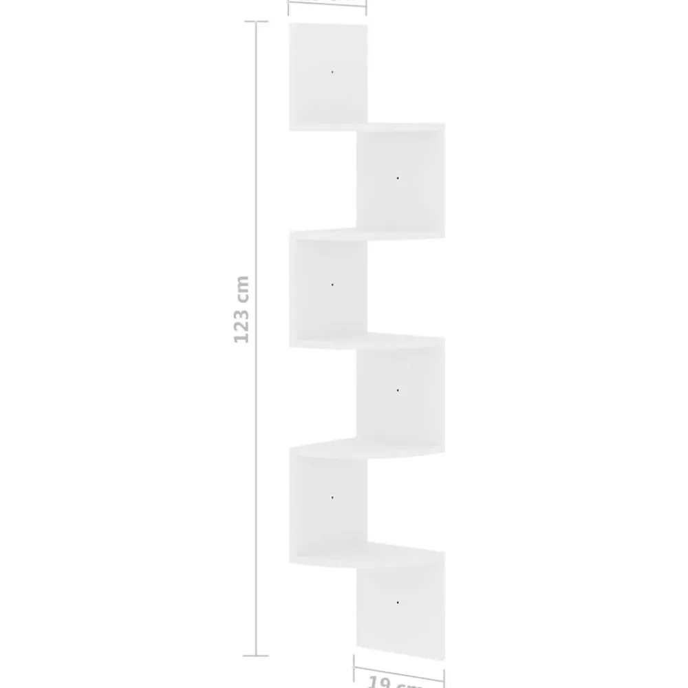 vidaXL Estanterías-Estante de esquina de pared madera de ingeniería blanco brillo
