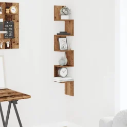 vidaXL Estante de esquina de pared ingeniería envejecida 20x20x127,5cm Madera antigua New