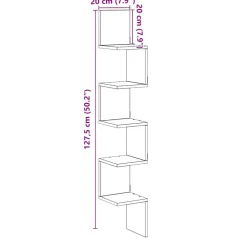 vidaXL Estante de esquina de pared ingeniería envejecida 20x20x127,5cm Madera antigua New