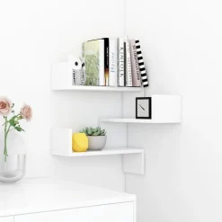 vidaXL Estante de esquina de pared madera contrachapada 40x40x50 cm Blanco Discount