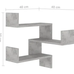 vidaXL Estanterías-Estante de esquina pared contrachapado gris hormigón 40x40x50cm