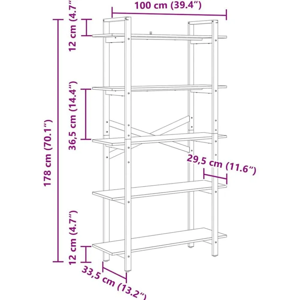 vidaXL Estanterías-Estante de libros 100 x 33,5 x 178 cm