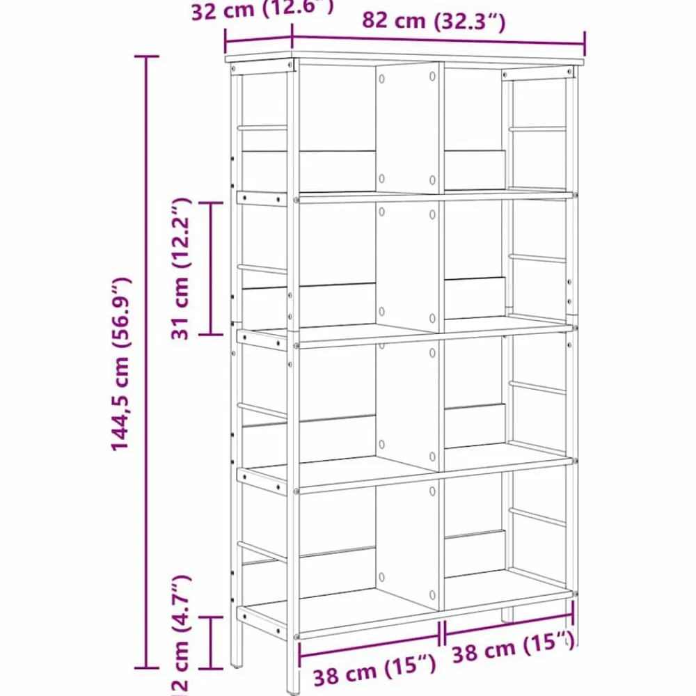 vidaXL Estante de libros 82 x 32 x 144,5 cm Roble ahumado Sale