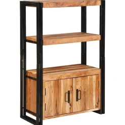 vidaXL Estanterías-Estante de Libros con Puertas Madera maciza de Acacia y Metal