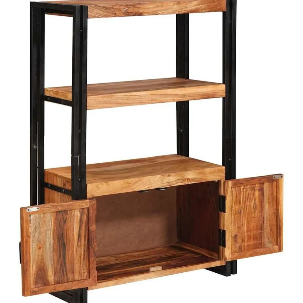 vidaXL Estanterías-Estante de Libros con Puertas Madera maciza de Acacia y Metal