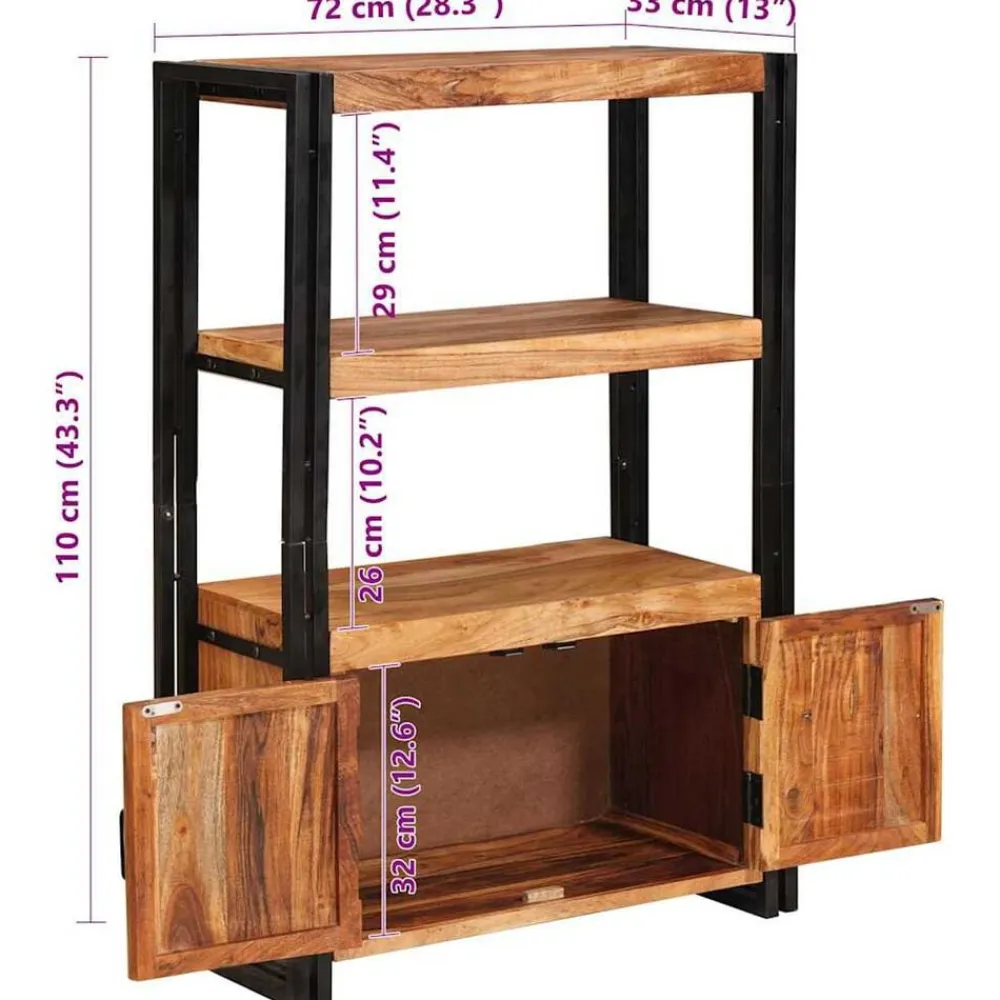 vidaXL Estanterías-Estante de Libros con Puertas Madera maciza de Acacia y Metal