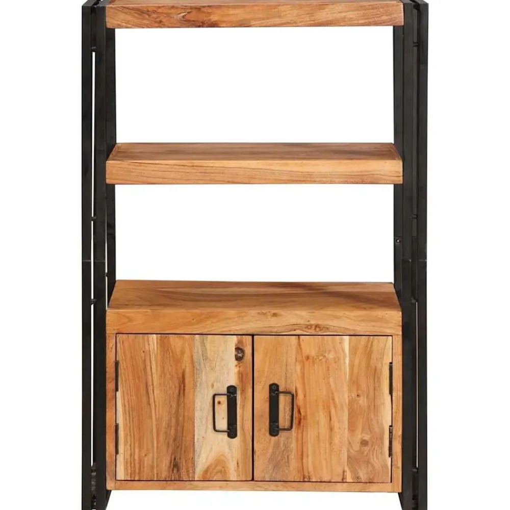 vidaXL Estanterías-Estante de Libros con Puertas Madera maciza de Acacia y Metal