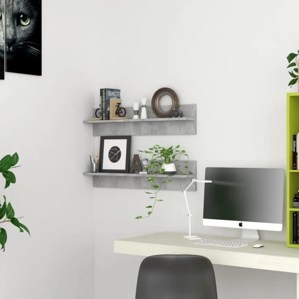 vidaXL Estanterías-Estante de pared 2 uds contrachapado gris hormigón 80x11,5x18cm