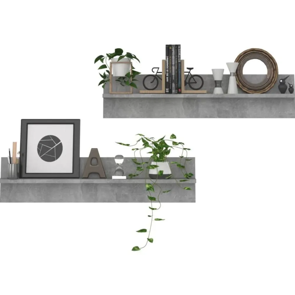 vidaXL Estanterías-Estante de pared 2 uds contrachapado gris hormigón 80x11,5x18cm