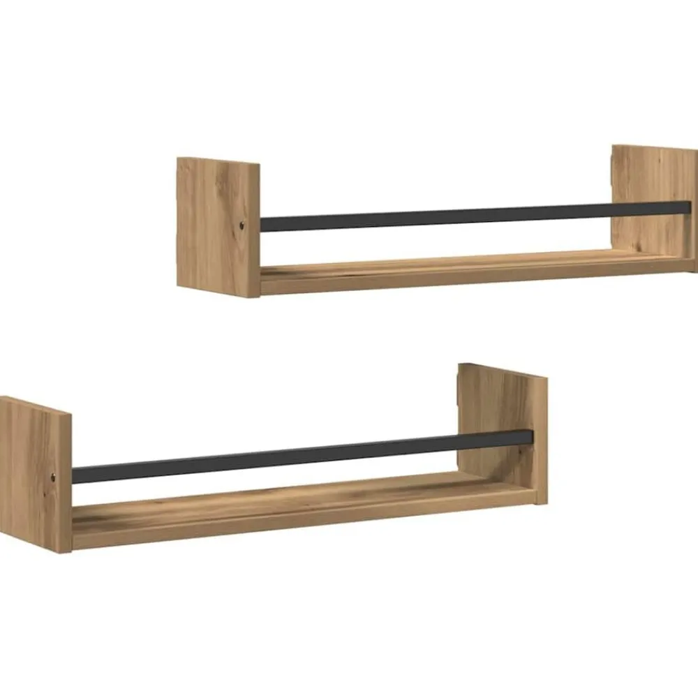 vidaXL Estante de pared 2 pcs Roble artesanal 60 x 16 x 14 cm Roble artisan Sale