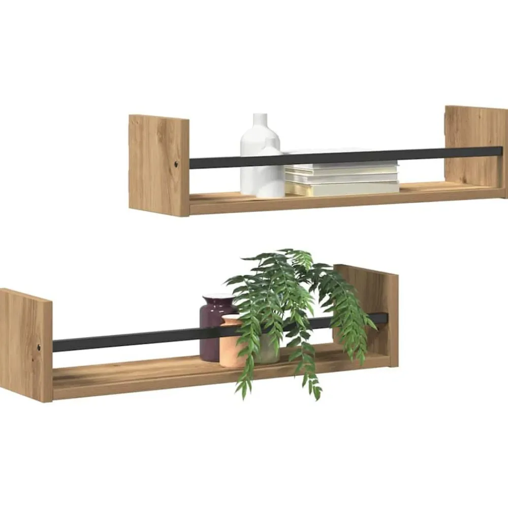 vidaXL Estante de pared 2 pcs Roble artesanal 60 x 16 x 14 cm Roble artisan Sale
