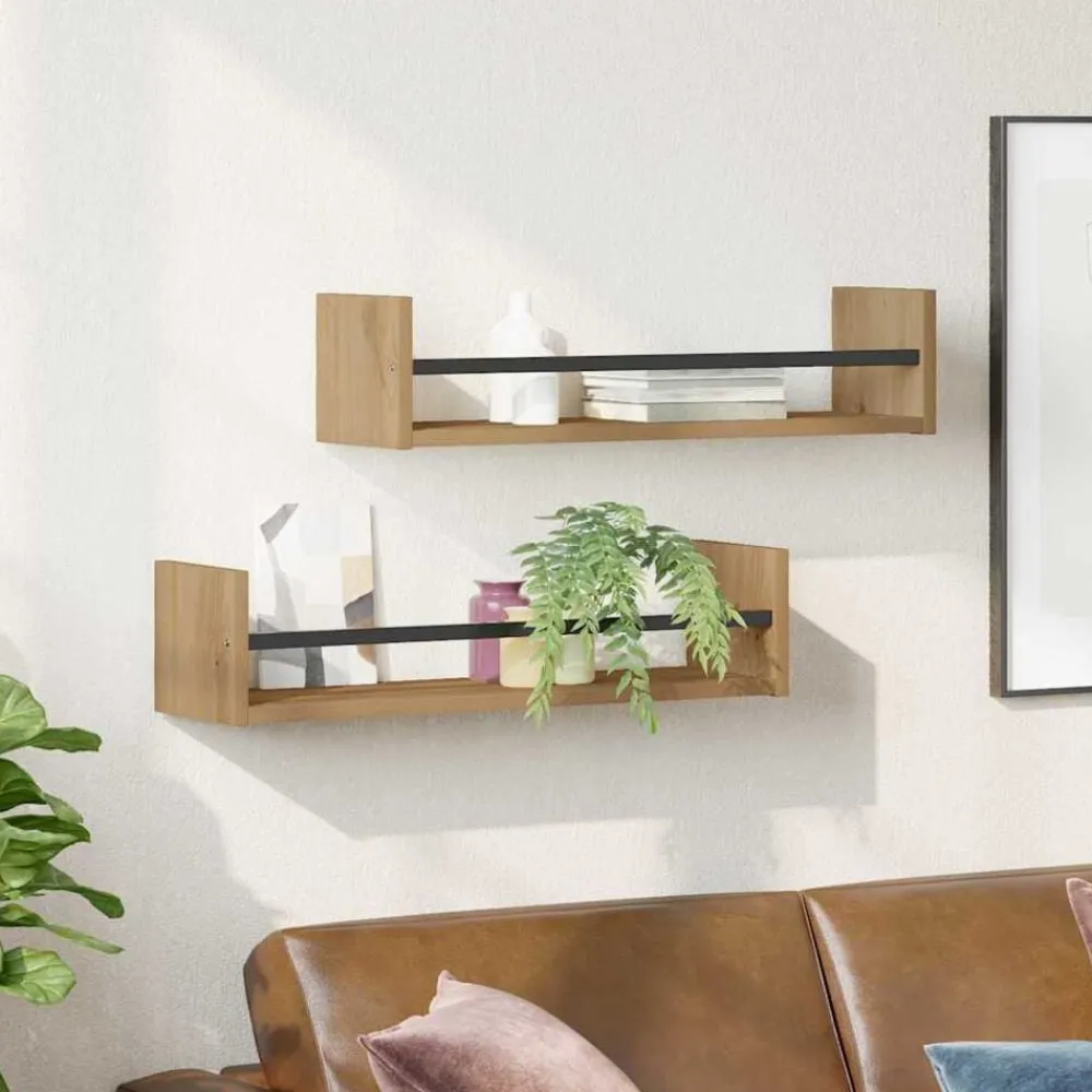 vidaXL Estante de pared 2 pcs Roble artesanal 60 x 16 x 14 cm Roble artisan Sale
