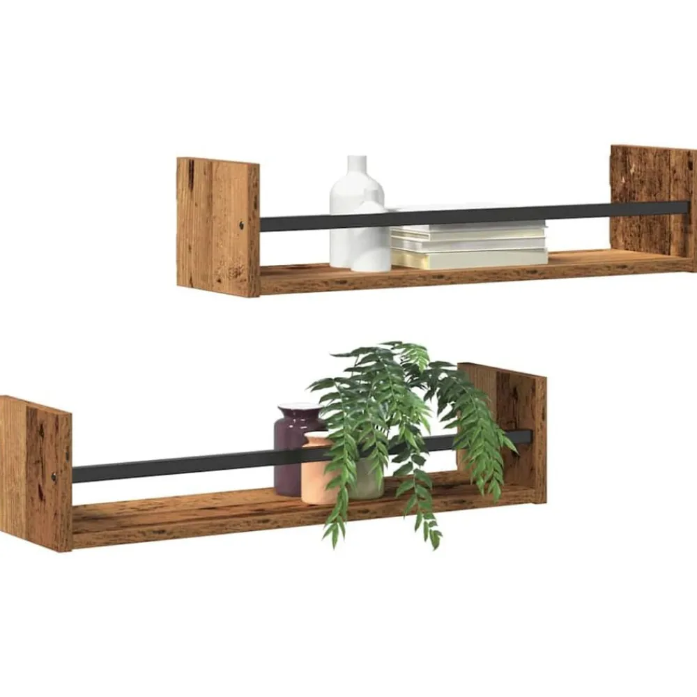 vidaXL Estanterías-Estante de pared 2 pcs Madera vieja 60 x 16 x 14 cm