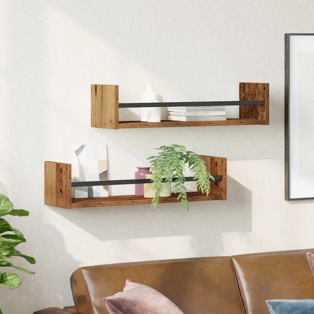 vidaXL Estanterías-Estante de pared 2 pcs Madera vieja 60 x 16 x 14 cm
