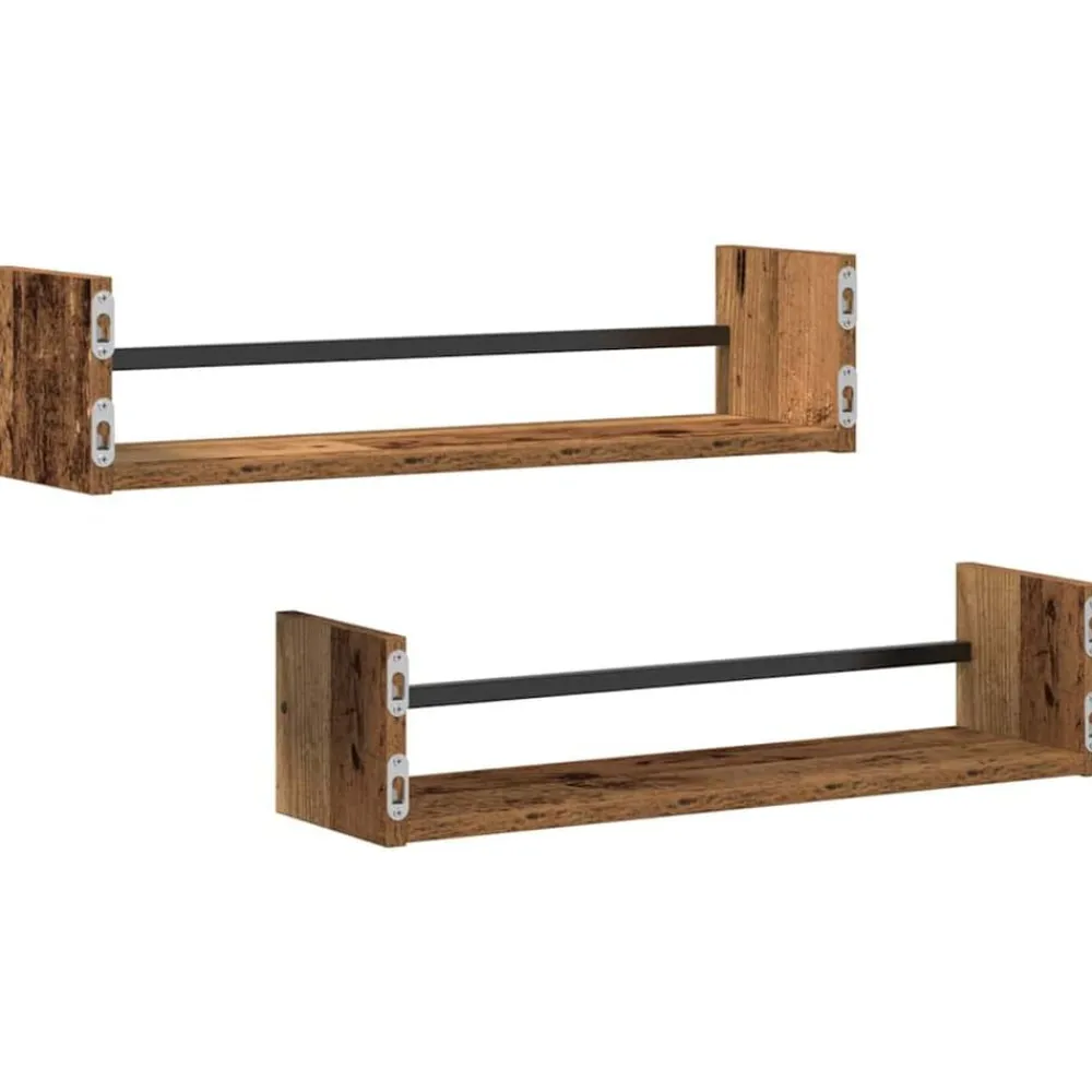 vidaXL Estanterías-Estante de pared 2 pcs Madera vieja 60 x 16 x 14 cm