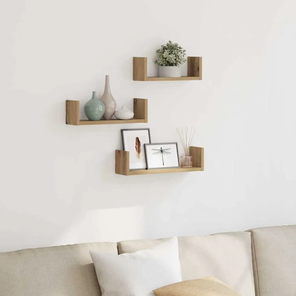 vidaXL Estante de pared 3 uds madera de ingeniería artesanal Roble Sale