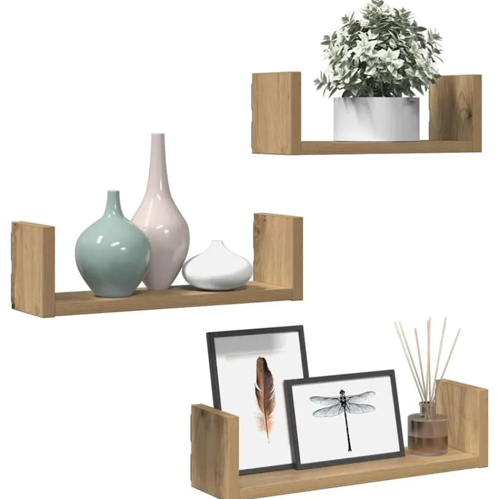 vidaXL Estante de pared 3 uds madera de ingeniería artesanal Roble Sale