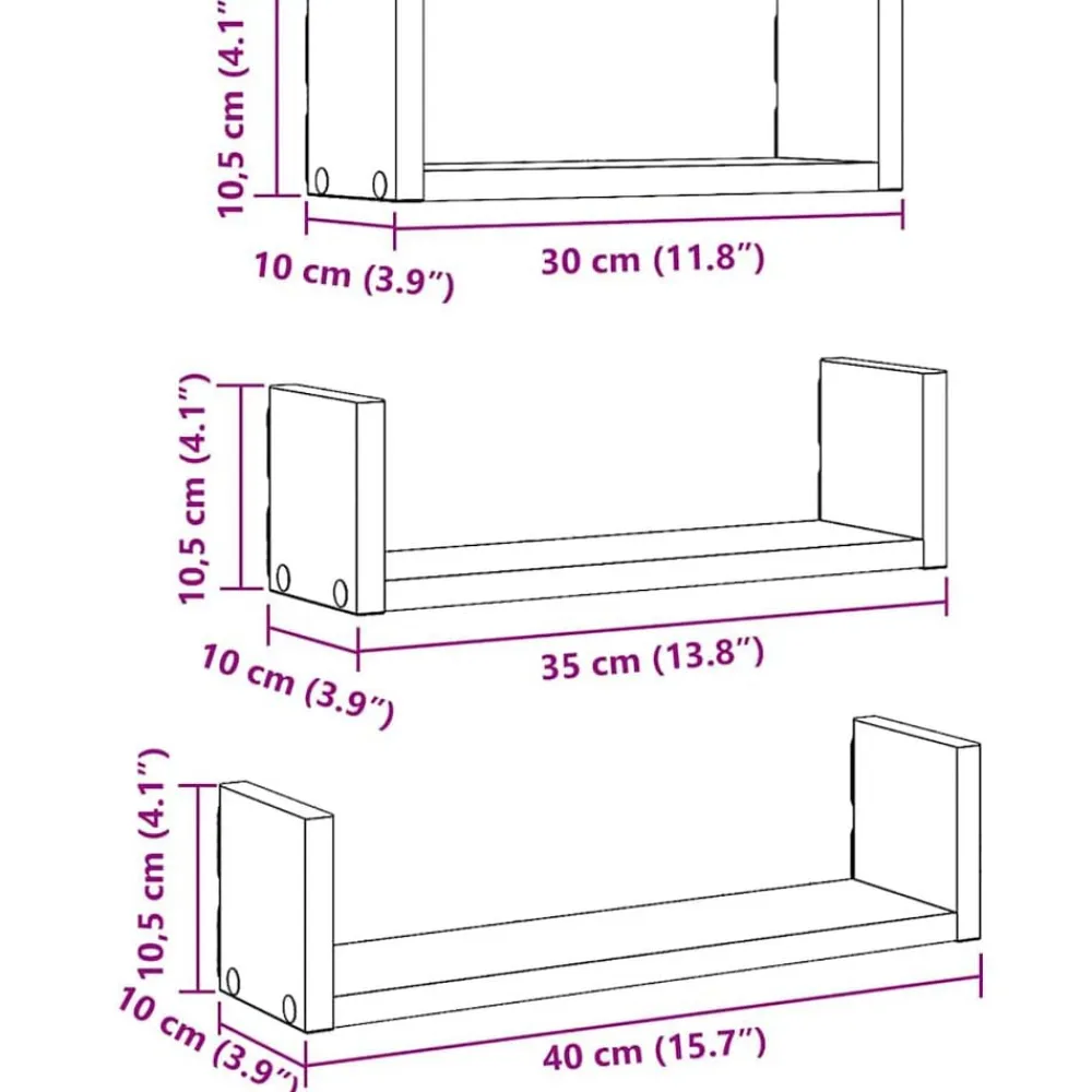 vidaXL Estante de pared 3 uds madera de ingeniería artesanal Roble Sale