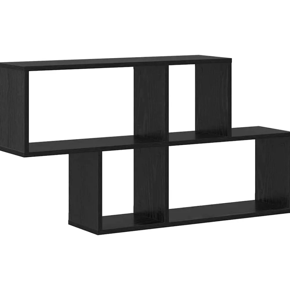 vidaXL Estanterías-Estante de pared con estante Negro Madera de ingeniería