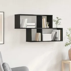 vidaXL Estanterías-Estante de pared con estante Negro Madera de ingeniería