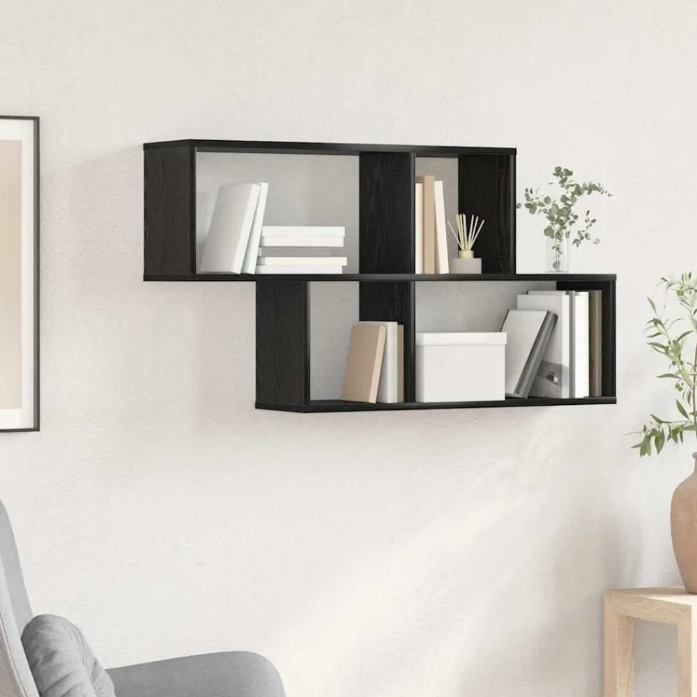 vidaXL Estanterías-Estante de pared con estante Negro Madera de ingeniería