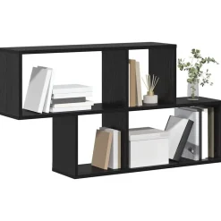 vidaXL Estanterías-Estante de pared con estante Negro Madera de ingeniería